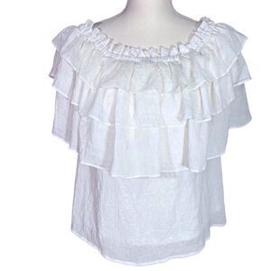 Entro Off Shoulder Tiered Ruffle Peasant Blouse Top Women’s Large White NEW
